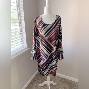 Tacera Black and White Sheath Dress with Bell Sleeves